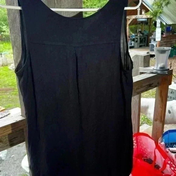 Black Sexy A-Line Scalloped Scoop Zip Neck Blouse by Fortune Ivy Womens Sz L - Picture 2 of 5